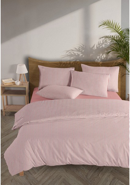 Striped %100 Pamuk Ranforce Yezra Kırmızı Ipliği Boyalı Nevresim Takımı Tek Kişilik - 160X220 cm fiyatları