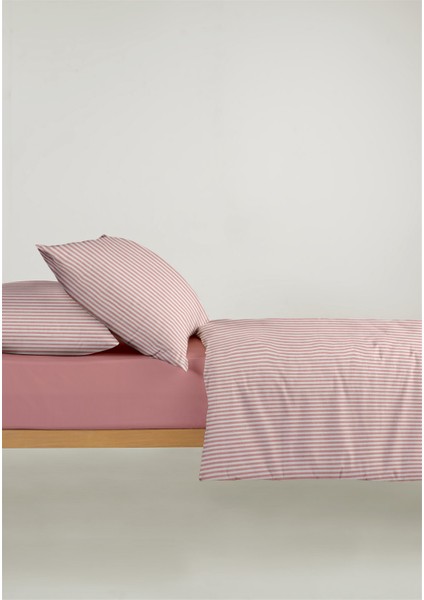 Striped %100 Pamuk Ranforce Yezra Kırmızı Ipliği Boyalı Nevresim Takımı Tek Kişilik - 160X220 cm fırsatları