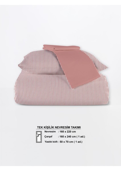 Striped %100 Pamuk Ranforce Yezra Kırmızı Ipliği Boyalı Nevresim Takımı Tek Kişilik - 160X220 cm indirimleri