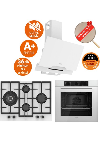 Silenart Senso Ultra Sessiz Beyaz Ankastre Set ( D064 -Sa + ED076-WFA Wok + QBL62CB )