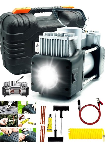 Çift Pistonlu 12 V 150 Psi Dakikada 85 Lt Araç Araba Lastik Bot Şişirme Kompresörü