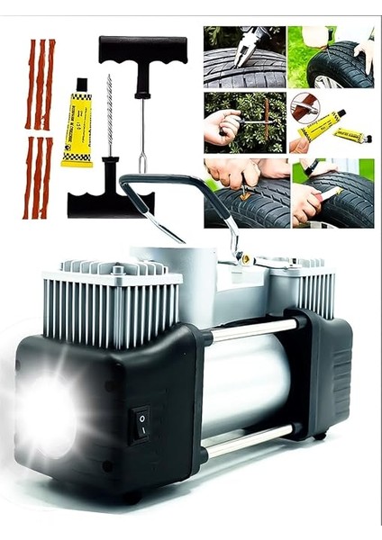 Çift Pistonlu 12 V 150 Psi Dakikada 85 Lt Araç Araba Lastik Bot Şişirme Kompresörü modelleri