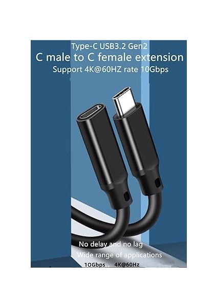 USB C Uzatma Kablosu, Type-C USB 3.2 Gen 2 (10GBPS) Erkek - Dişi Genişletici, 4K@60HZ Hızlı Şarj, Veri Aktarmak Için USB Type-C ile Uyumlu, Ses-Video Cihazlarını Şarj Etme-Siyah (5meter) fiyatları