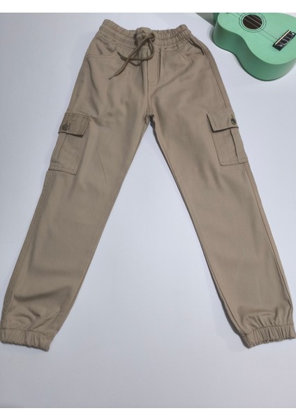 Çocuk Komando Cep Pantolon, Okul Gabardin, Kırışmaya Dayanıklı Rahat, Paça Bel Lastikli