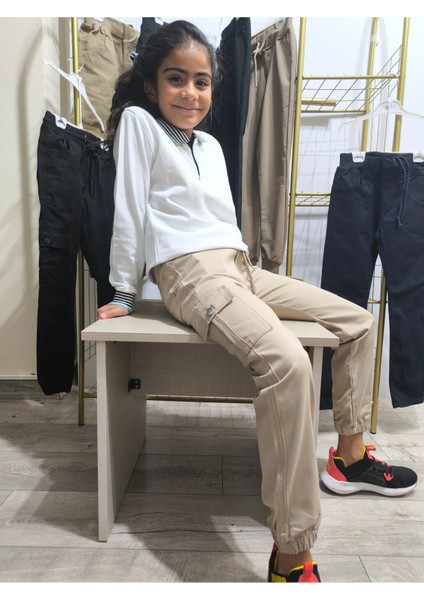 Çocuk Komando Cep Pantolon, Okul Gabardin, Kırışmaya Dayanıklı Rahat, Paça Bel Lastikli