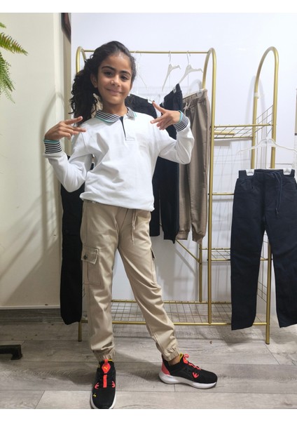 Çocuk Komando Cep Pantolon, Okul Gabardin, Kırışmaya Dayanıklı Rahat, Paça Bel Lastikli fiyatları