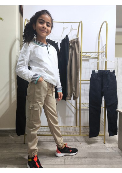 Çocuk Komando Cep Pantolon, Okul Gabardin, Kırışmaya Dayanıklı Rahat, Paça Bel Lastikli modelleri