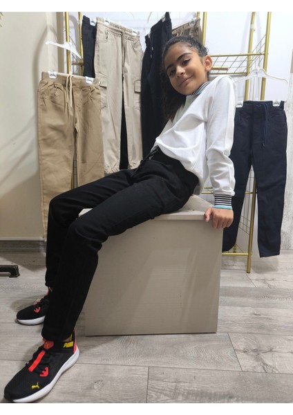 Çocuk Kanvas Okul Pantolonu Siyah Lacivert Bej