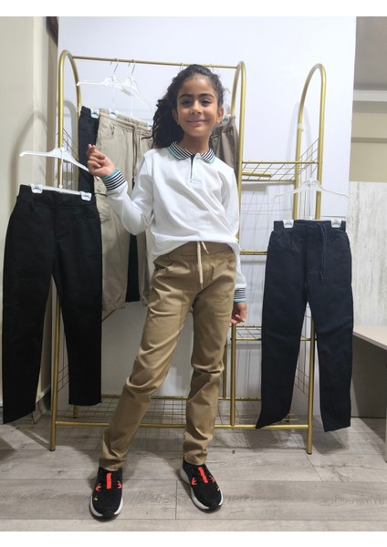 Çocuk Kanvas Okul Pantolonu Siyah Lacivert Bej