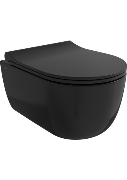 Bocchi V-Tondo Kanalsız Kısa Asma Klozet Kapak Dahil Parlak Siyah 1417-005-0128