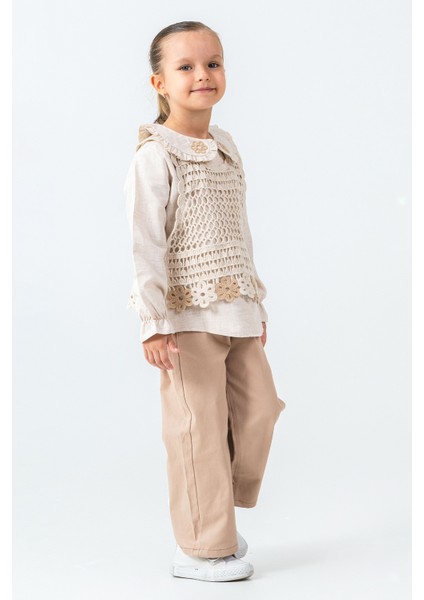 Örme Çiçek Detaylı Kız Çocuk 3\'lü Takım - 26K 4479 fiyatları