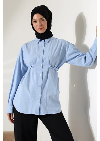 Kadın 100% Pamuk Poplin Kumaş Mavi Tesettür Gömlek fırsatları