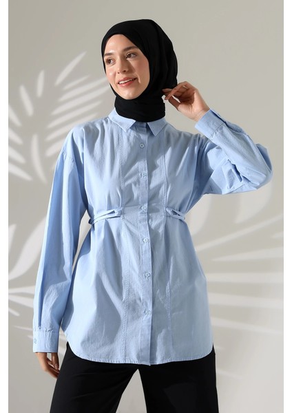 Kadın 100% Pamuk Poplin Kumaş Mavi Tesettür Gömlek indirimleri