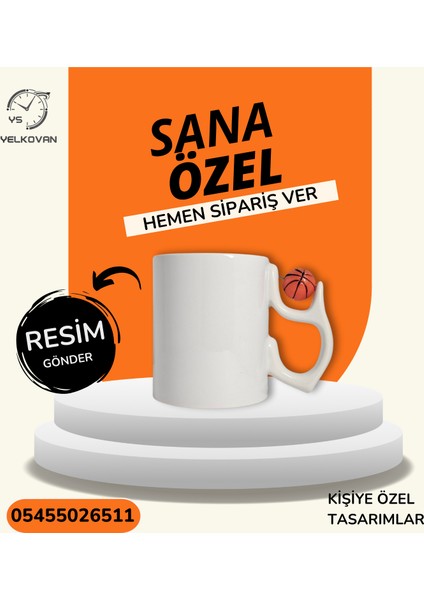 Basket Topu Kulplu Özel Tasarımlı Porselen Bardak | Yelkovanstudio