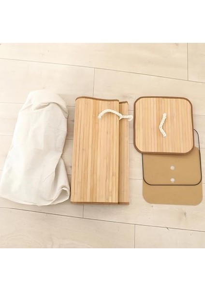 Ekolojik Bambu Çok Amaçlı Saklama Sepeti, Pamuk Bez Iç Astarlı, Kapaklı ve Halat Saplı Modern ve Minimalist Tasarım (Yuvarlak) fiyatları