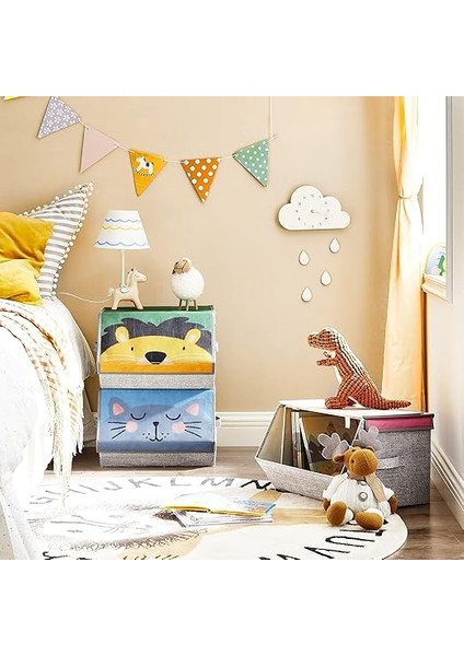 Saklama Kutuları, 3'lü Set, Katlanır Kutular, Kulplu Kumaş Kutular, Oyuncak Düzenleyici, Manyetik Kapaklar, Çocuk Odaları, Oyun Odaları, Hayvan Motifleri, Pembe, Mavi, Yeşil ve Gri RFB760P01 fiyatları