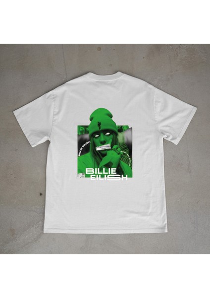 Billieeilish Tasarım Baskılı Beyaz Oversize T-Shirt
