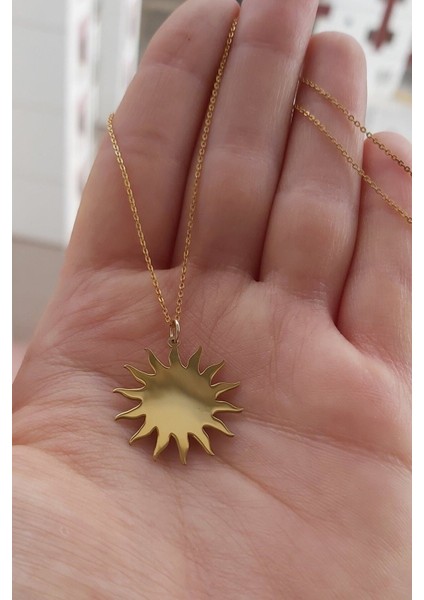 925 Ayar Gümüş 24 Ayar Altın Kaplama Güneş Kolye