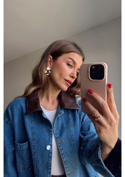 Mavi Deri Yakalı Denim Ceket fırsatları