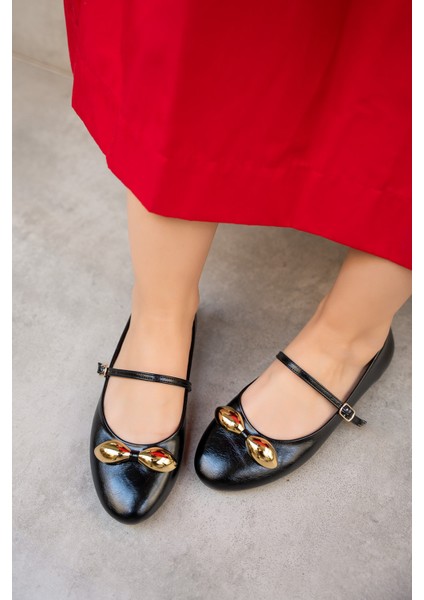 Loes Siyah Gold Aksesuarlı Düz Kadın Babet fiyatları