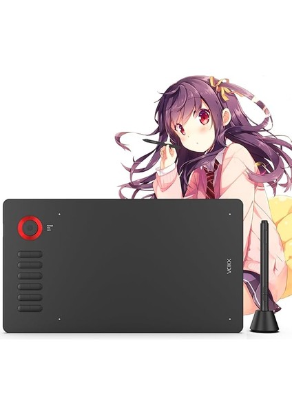 A15 Pro Grafik Çizim Tableti, 10 x 6 Inç Dijital Çizim Tableti, 12 Kısayol Tuşu ve Bir Quick Dial (8192 Level Pressure Battery -Free Stylus)