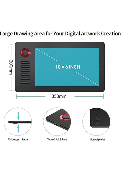 A15 Pro Grafik Çizim Tableti, 10 x 6 Inç Dijital Çizim Tableti, 12 Kısayol Tuşu ve Bir Quick Dial (8192 Level Pressure Battery -Free Stylus) modelleri