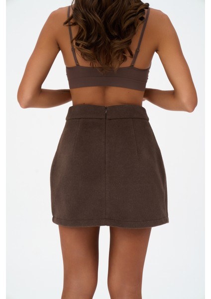 Tenby Koyu Kahve Crop Ceket-Etek Takım