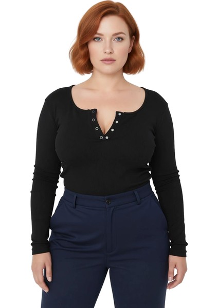 Kadın Havuz Yaka Uzun Kollu Fitted Vücuda Oturan Örme Crop Bluz Büyük Beden Cool Comfort modelleri