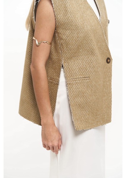 Faven Hardal Yan Yırtmaç Detay Yelek