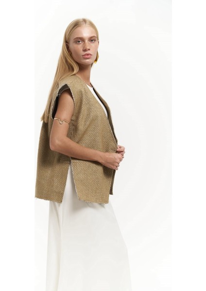 Faven Hardal Yan Yırtmaç Detay Yelek