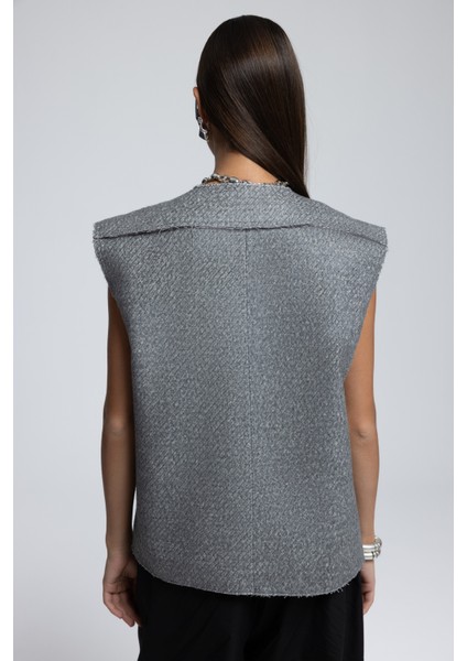 Faven Gri Yan Yırtmaç Detay Yelek indirimleri