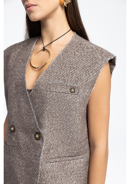 Faven Kahve Yan Yırtmaç Detay Yelek