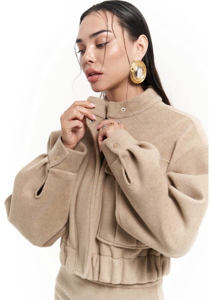 Tenby Taupe Crop Ceket-Etek Takım