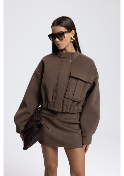 Tenby Soft Kahve Crop Ceket-Etek Takım