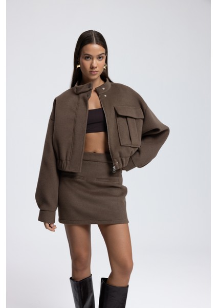 Tenby Soft Kahve Crop Ceket-Etek Takım modelleri