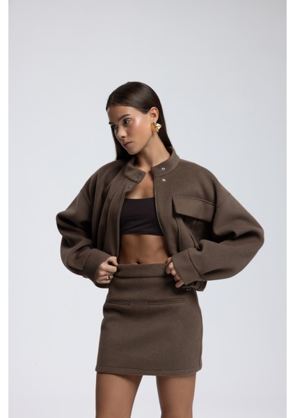Tenby Soft Kahve Crop Ceket-Etek Takım