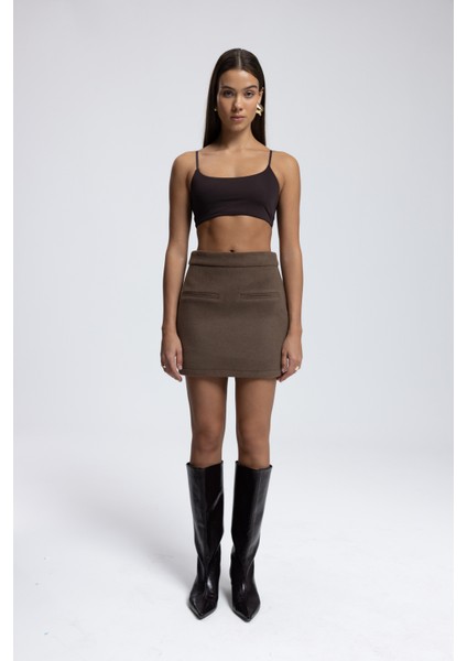 Tenby Soft Kahve Crop Ceket-Etek Takım