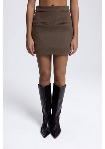 Tenby Soft Kahve Crop Ceket-Etek Takım