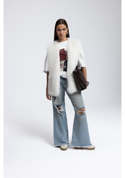 Gemma Yırtık Detay Mavi Jean Pantolon