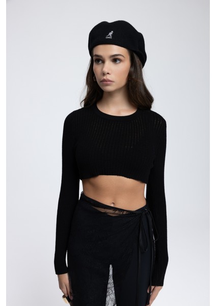 Liana Siyah Yumuşak Doku Triko Crop modelleri