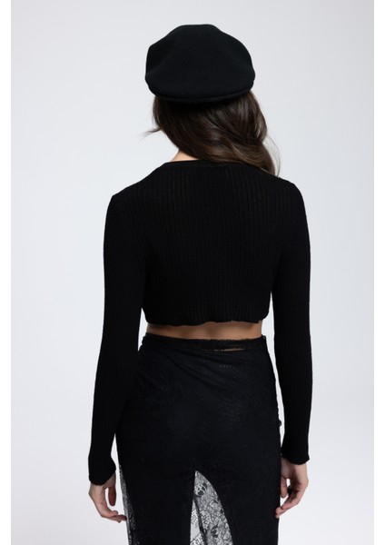 Liana Siyah Yumuşak Doku Triko Crop indirimleri
