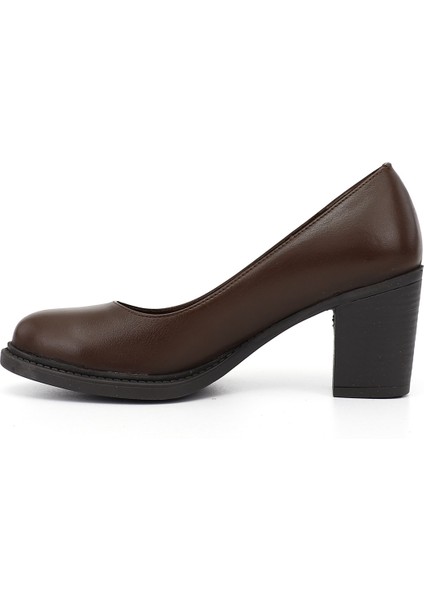 Kadın Kahve Antik Orta Kalın Topuklu Hakiki Deri Ayakkabı modelleri