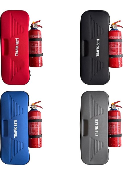 Gri Ekonomik Eva Trafik Seti ve 1 kg Yangın Tüpü 4 Yıl Etiketli Tüvtürk Onaylı Araç Trafik ve Ilk Yardım Seti
