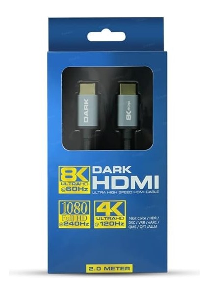 2 Metre 8k @60Hz / 4K @120Hz 48GBPS V2.1 Ultra Yüksek Hızlı Örgülü Alüminyum Başlıklı HDMI Kablo (DK-HD-CV21L200G) fırsatları