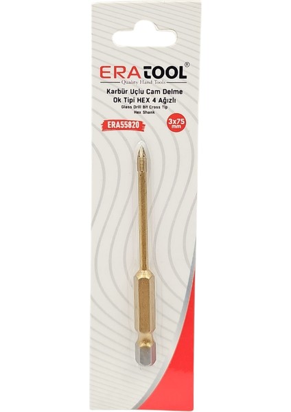 Fixonic Eratool ERA55820 3X75MM Ok Tipi 4 Ağızlı Hex Giriş Elmas Karbür Uçlu Mermer ve Seramik Delme Ucu