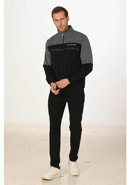 Büyük Beden Pamuklu Erkek Eşofman Takımı Siyah 5279B-S