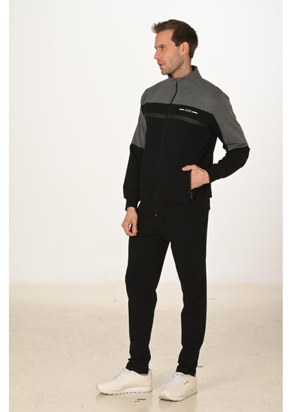 Büyük Beden Pamuklu Erkek Eşofman Takımı Siyah 5279B-S