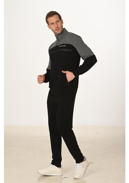 Büyük Beden Pamuklu Erkek Eşofman Takımı Siyah 5279B-S