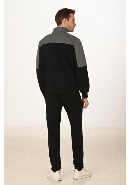 Büyük Beden Pamuklu Erkek Eşofman Takımı Siyah 5279B-S