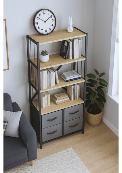 4 Çekmeceli 4 Raflı Kitaplık Çalışma Odası Düzenleyici Metal Kitaplık Deri Çekmeceli Kitaplık fiyatları